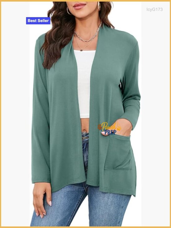Sweaters - Women's Lightweight Knit Cardigan Open Front with Pockets Cozy Soft Flowy